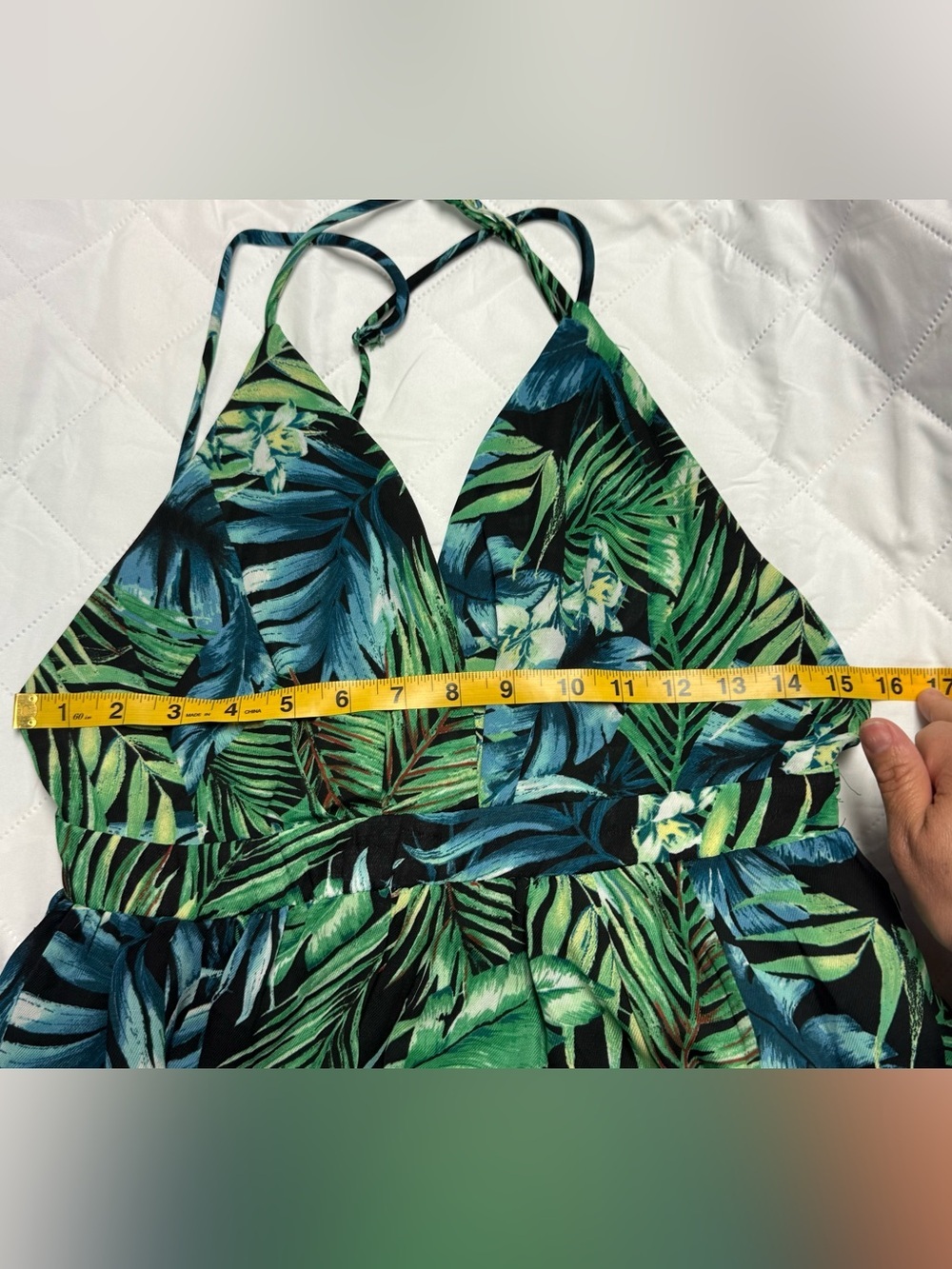 HYFVE Green Tropical Leaf Print Crisscross Back Maxi Dress Size L - Picture 14 of 16